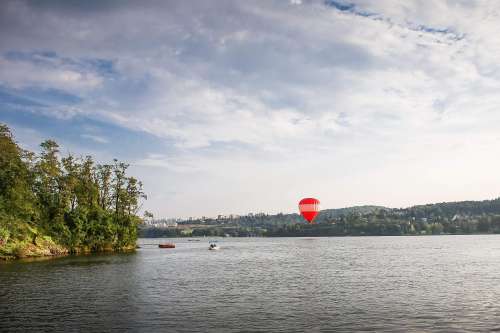 Hot Air Balloon over Lake