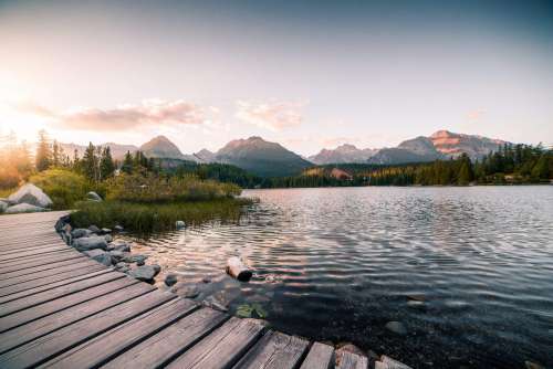 Evening Lake Side in High Tatras Mountains