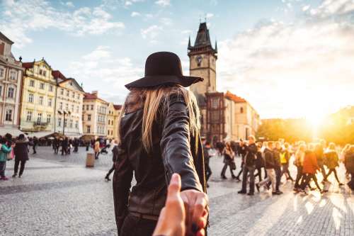 Loving Couple in Autumn Prague Follow Me To Pose