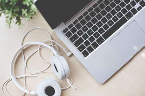 MacBook, Headphones and Flower