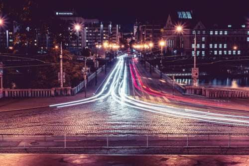 Night Crossroad Traffic in Prague Long Exposure