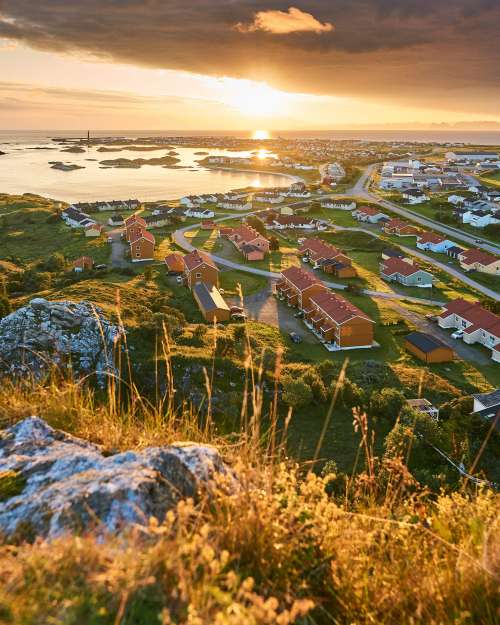 North Norwegian Town during Sunrise Vertical