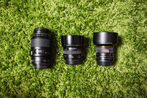 Photography Camera DSLR Lenses on Green Carpet