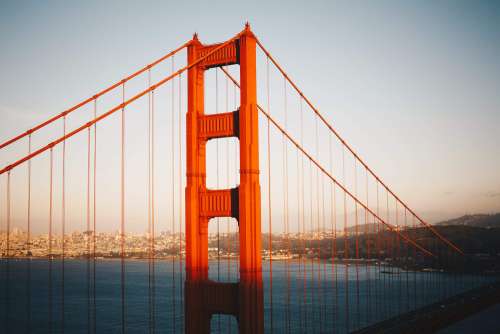 Pillar of Golden Gate Bridge in San Francisco Vintage Edit