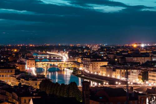 Ponte Vecchio on Arno River at Night, Florence, Italy