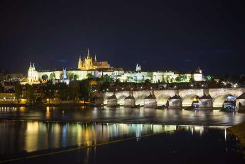 Prague Castle and Charles Bridge at Night