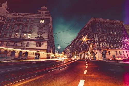 Prague Streets at Night Colorful Abstract Edit