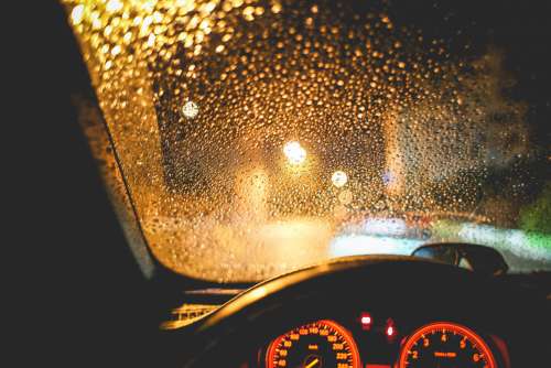 Rainy View From The Car At Night