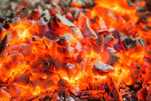 Red Burning Live Coals Campfire