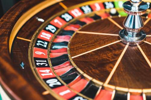 Wooden Roulette Wheel Casino Game Close Up