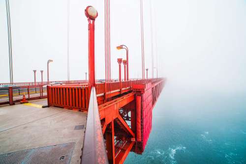 Walking on The San Francisco Golden Gate Bridge Covered in Fog