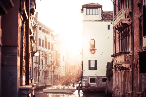 Street Canal Sunset in Venice, Italy