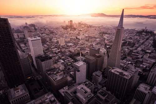 Sunset Over The San Francisco Aerial Shot