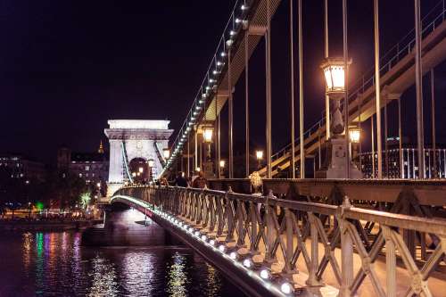 Széchenyi Chain Bridge in Budapest at Night