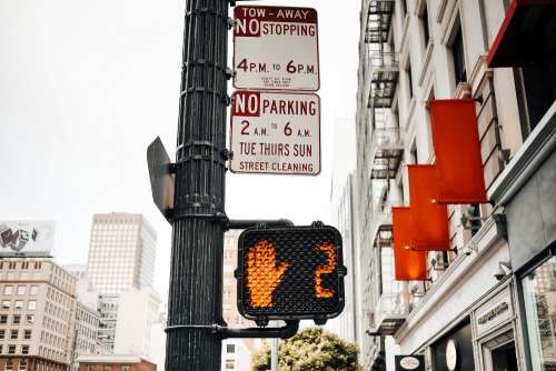 Typical Pedestrian Red Traffic Lights Countdown in California