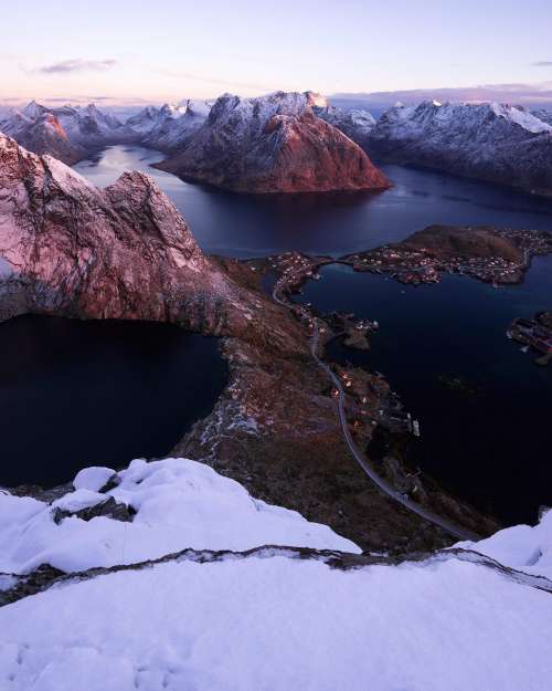 Winter Sunrise Glow at Lofoten Islands in Norway