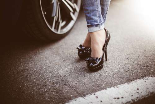 Woman in Black High Heels Standing Next to a Car #2