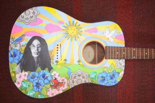 Acoustic Guitar Hippie Guitar Painted 60Ies Art