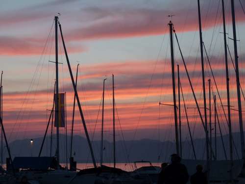 Afterglow Sunset Water Lake Ship Boat Port