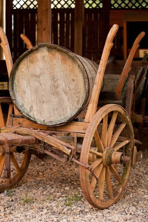 Aged Antique Brown Carriage Cart Farm Historic