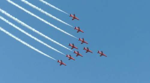 Air Plane Red Arrows Flying Aviation Jet Plane