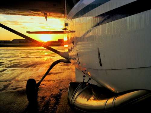 Airbase Sunset Tarmac Flightline Wet Aircraft