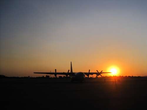 Aircraft Flight Line C-130 Transport Sunset