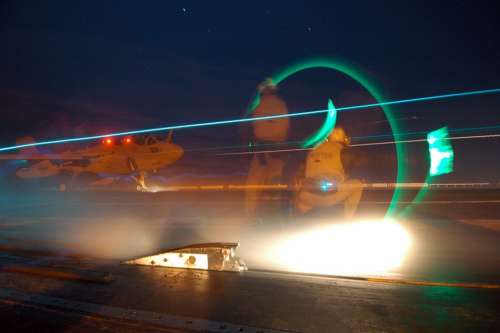 Aircraft Carrier Ship Plane Jet Fighter Night