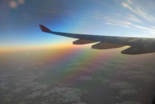 Airplane Wing Clouds Sunrise Blue Horizon