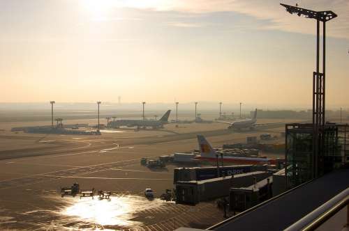Airport Frankfurt Prior To Aircraft Air Traffic