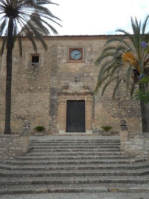 Algaida Mallorca Church Portal Clock Stony Facade