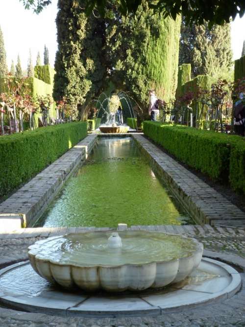 Alhambra Pond Gardens Architecture Palace Trees