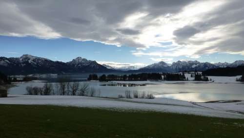 Allgäu Lake Forggensee Winter Snow Ice Weather