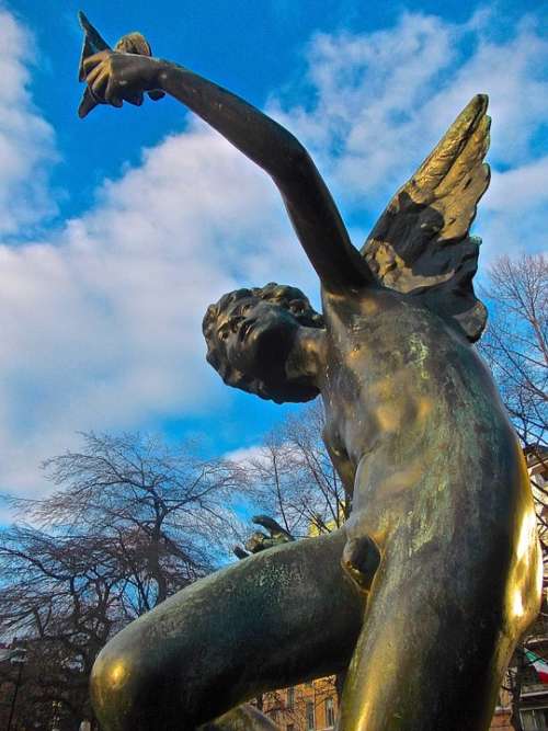 Angel Cherub Wings Blue Sky Mariatorget Stockholm