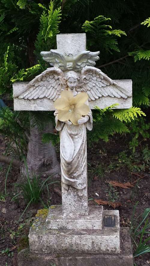Angel Cross Church Religion Cemetery Statue Grave