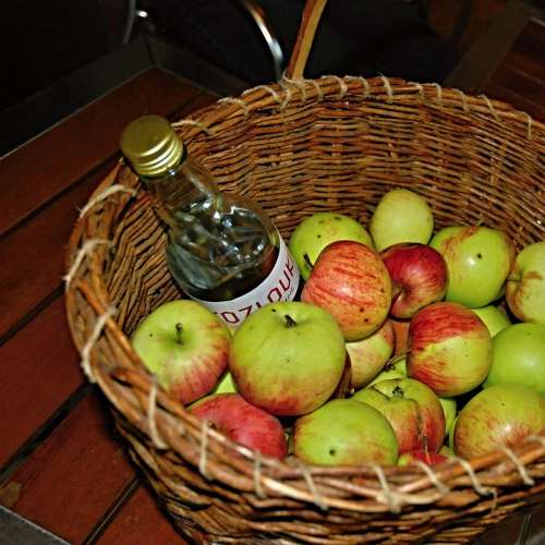 Apples Basket Plum Brandy Wicker Spirit