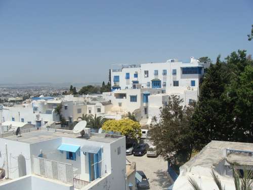 Arabic Houses Blue Panorama White City Tunis