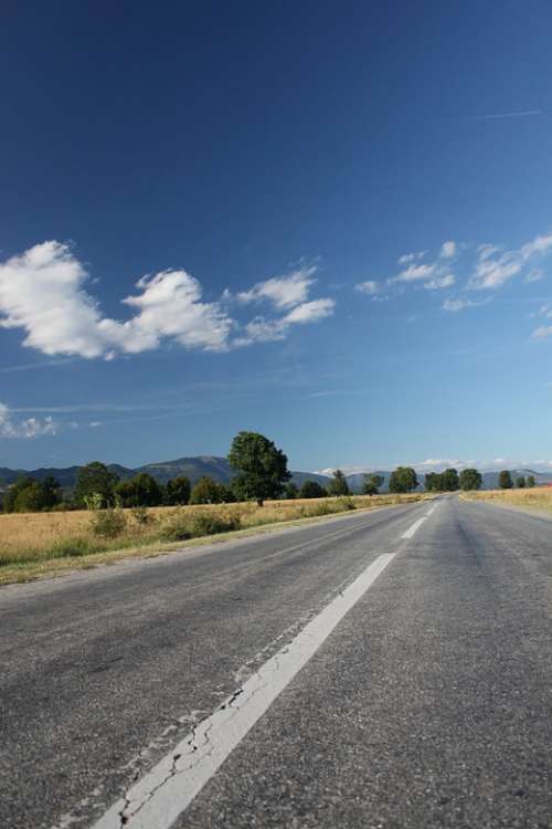 Asphalt Blue Clouds Highway Landscape Mountain