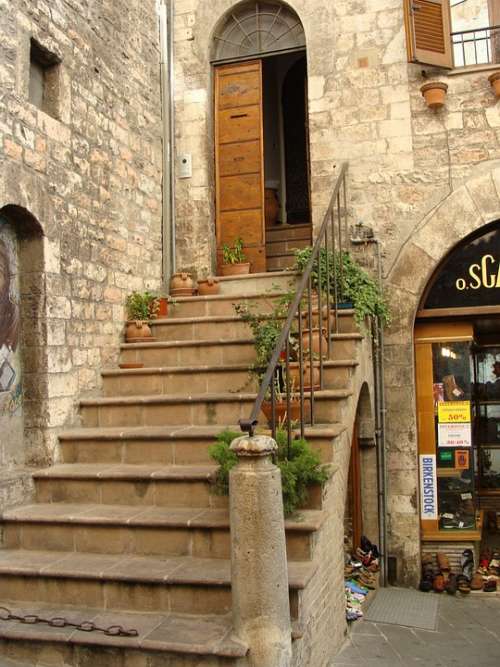 Assisi Architecture Building Italy Steps Stairs