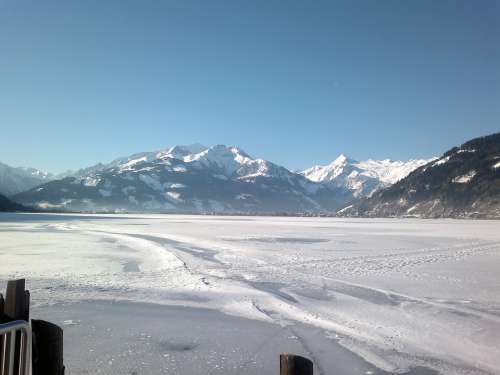 Austria Zell Am See Snow Winter Lake Mountains