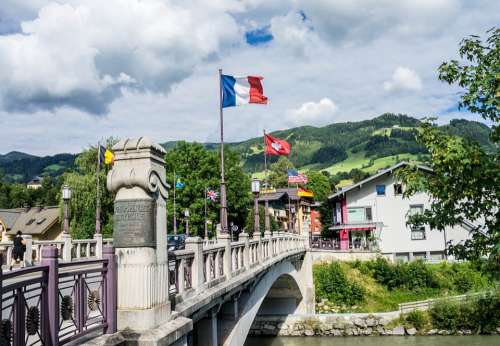 Austria St Johann Bridge Flags Europe Travel