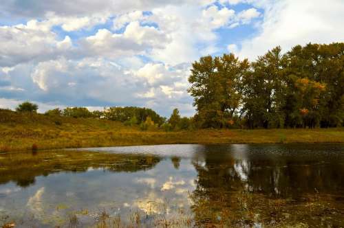 Autumn Landscape Pond Lake Beach Trees Forest