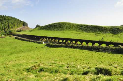 Azores Island Green Pasture Landscape Summer