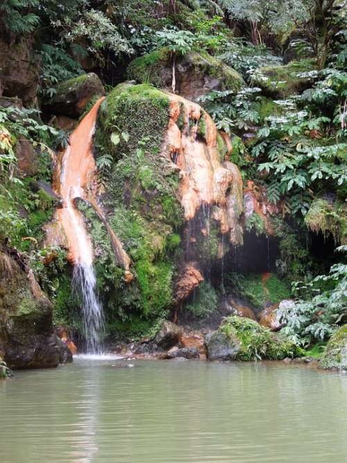Azores Waterfall Natural Sources Nature Green