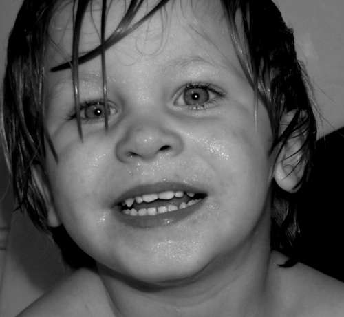 Baby Boy Face Happy Smile Wet Bath Time