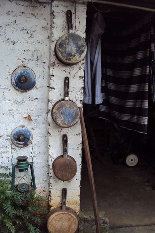 Backyard Old Stuff Junk Pans Rusty Lantern