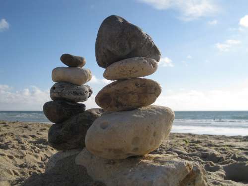 Balance Stones Stacked Sea Beach