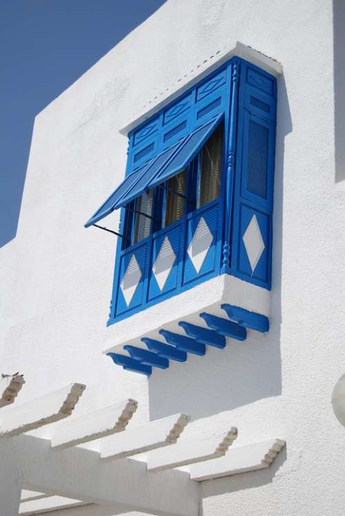 Balcony Tunisia Facade Building House Blue White