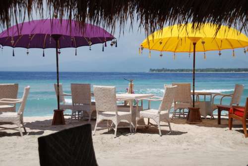 Bali Beach Parasol Sand Sea Water Chair Nature