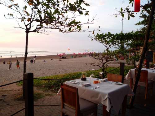Bali Indonesia Restaurant Beach-Side Evening